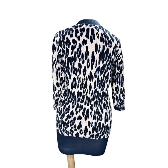 AB Studio Womens Leopard Print Cardigan Sweater Medium 100% Cotton Button Front - Picture 3 of 11